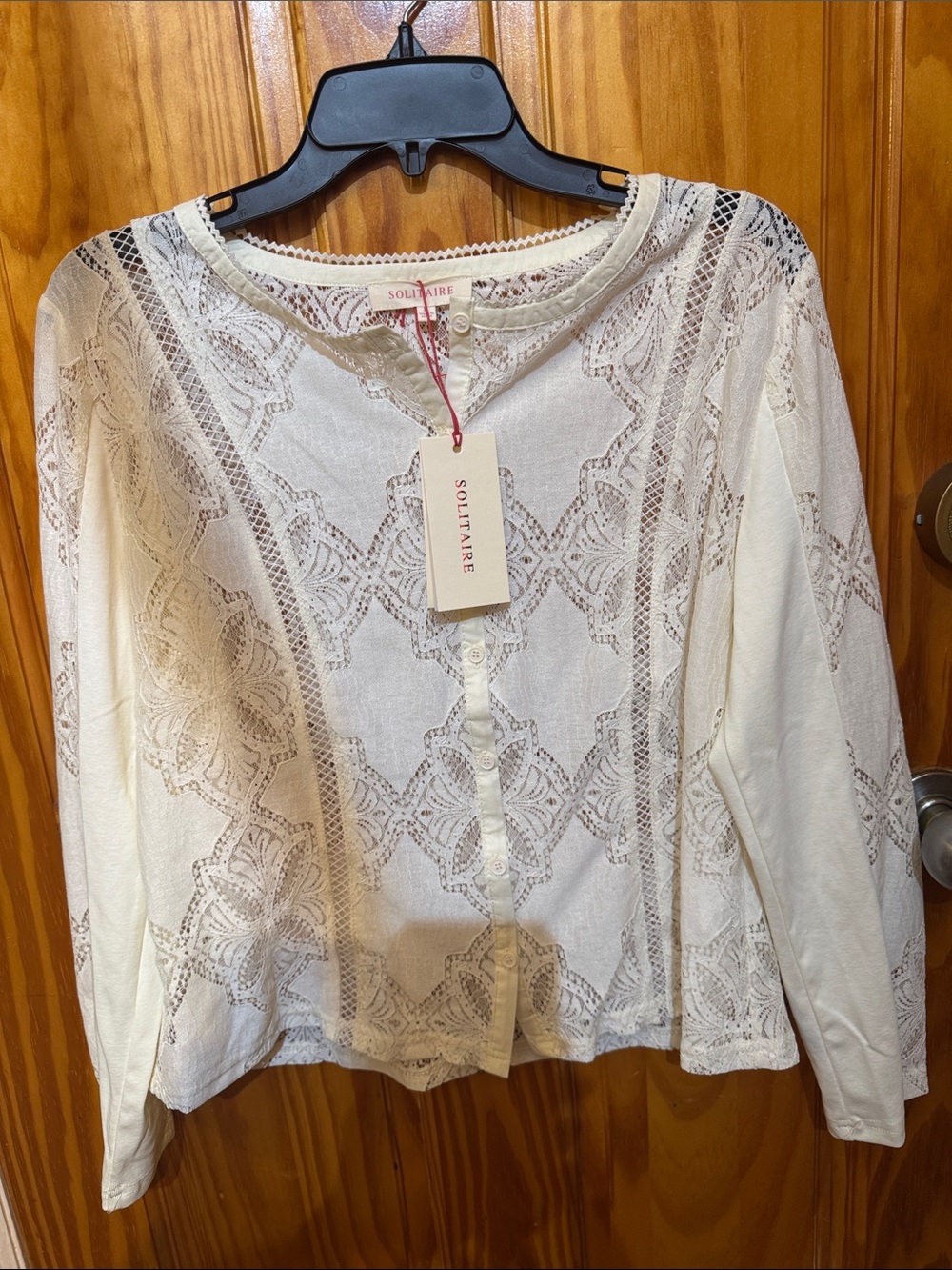 Solitaire Cream Lace-Detail Button Front Blouse